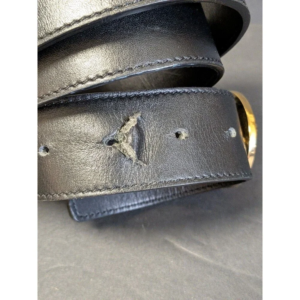Versace Men's Belt Gold Medusa Buckle Black Calfskin Leather Belt **As Is See